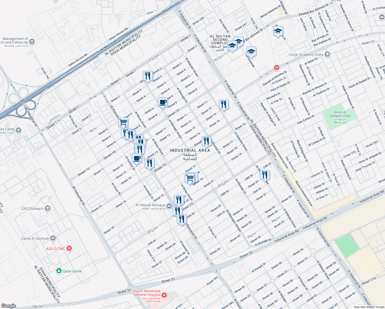 map of restaurants, bars, coffee shops, grocery stores, and more near in Ar-Rayyan