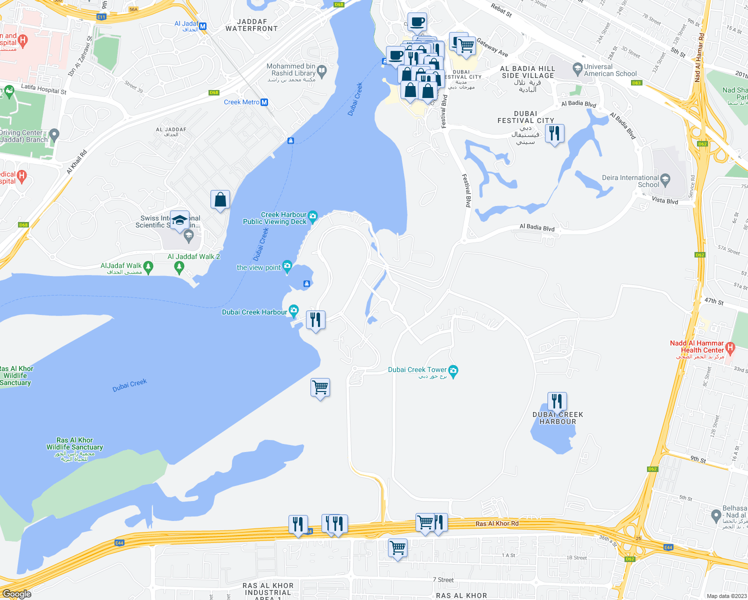 map of restaurants, bars, coffee shops, grocery stores, and more near in Dubai