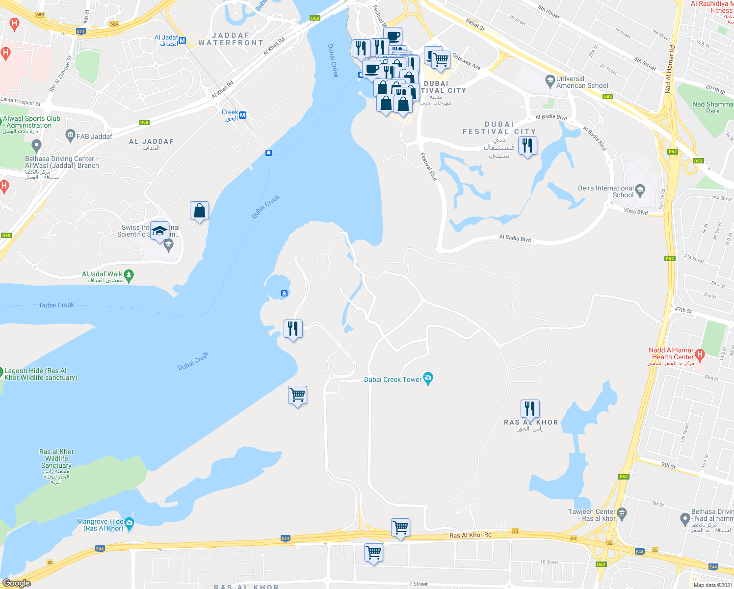 map of restaurants, bars, coffee shops, grocery stores, and more near in Dubai