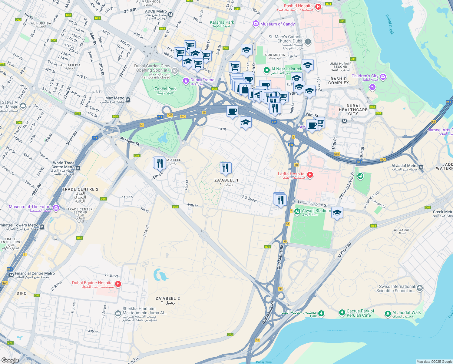 map of restaurants, bars, coffee shops, grocery stores, and more near in Dubai