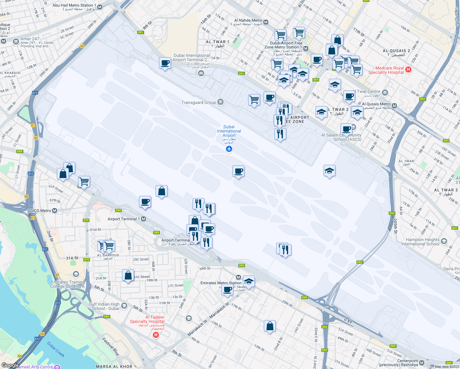map of restaurants, bars, coffee shops, grocery stores, and more near in Dubai