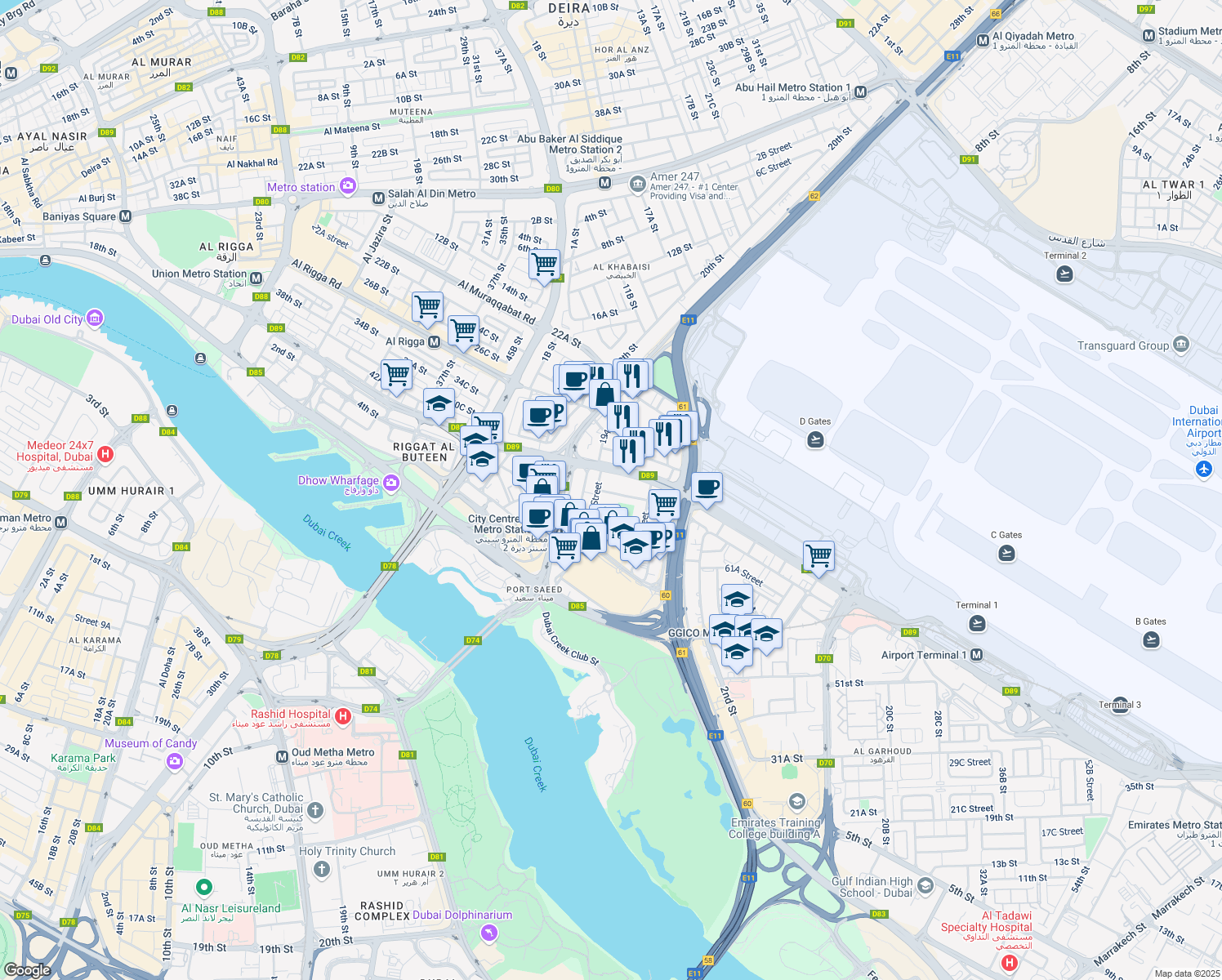 map of restaurants, bars, coffee shops, grocery stores, and more near in Dubai