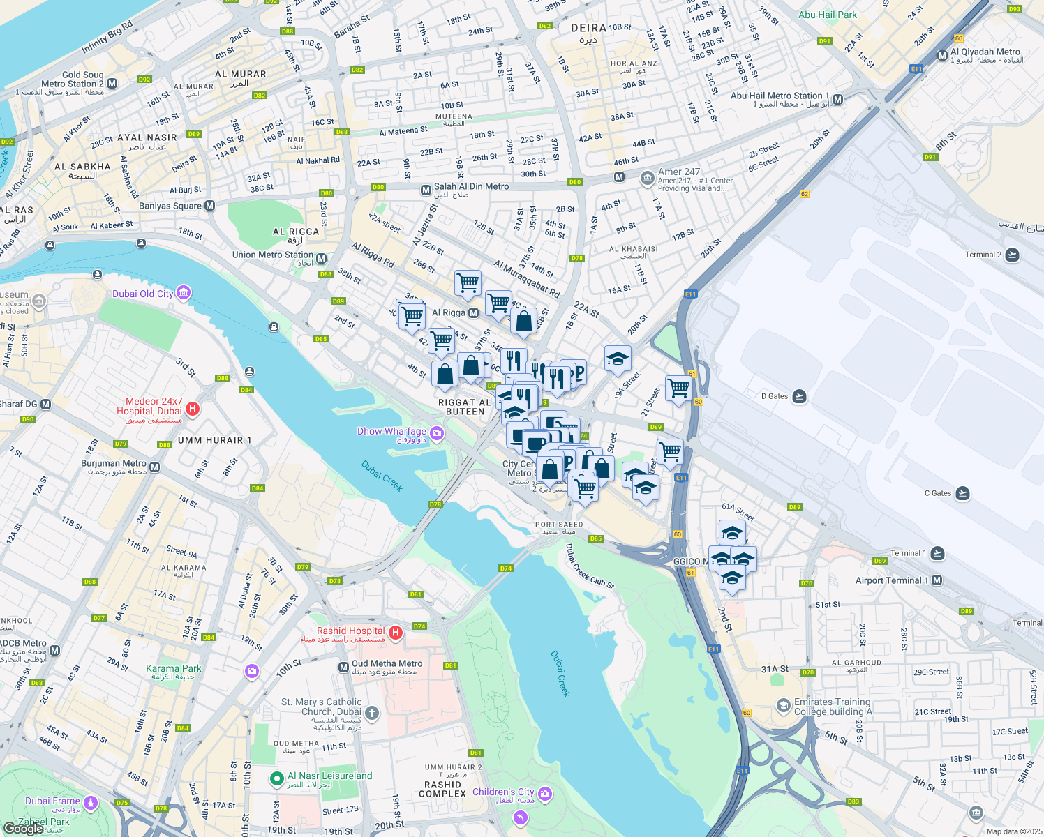 map of restaurants, bars, coffee shops, grocery stores, and more near in Dubai