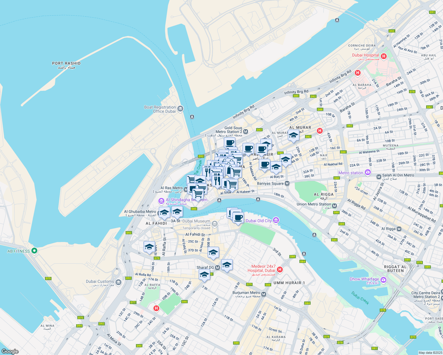 map of restaurants, bars, coffee shops, grocery stores, and more near in Dubai