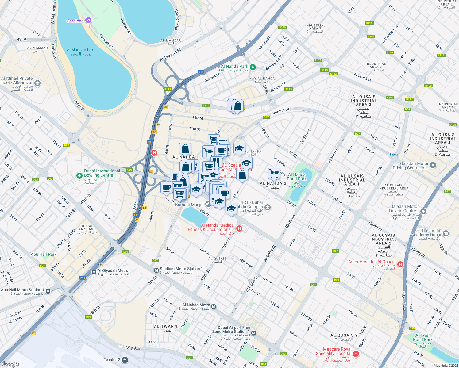map of restaurants, bars, coffee shops, grocery stores, and more near 6 A St in Dubai