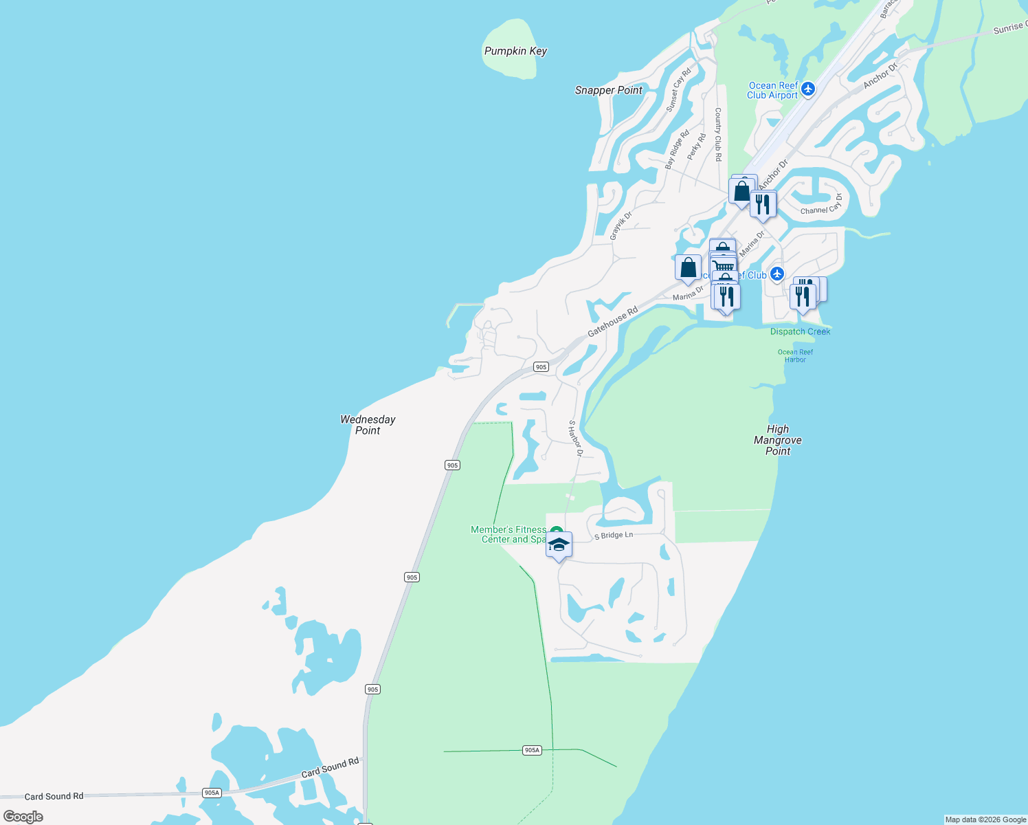 map of restaurants, bars, coffee shops, grocery stores, and more near 12 Caloosa Road in Key Largo