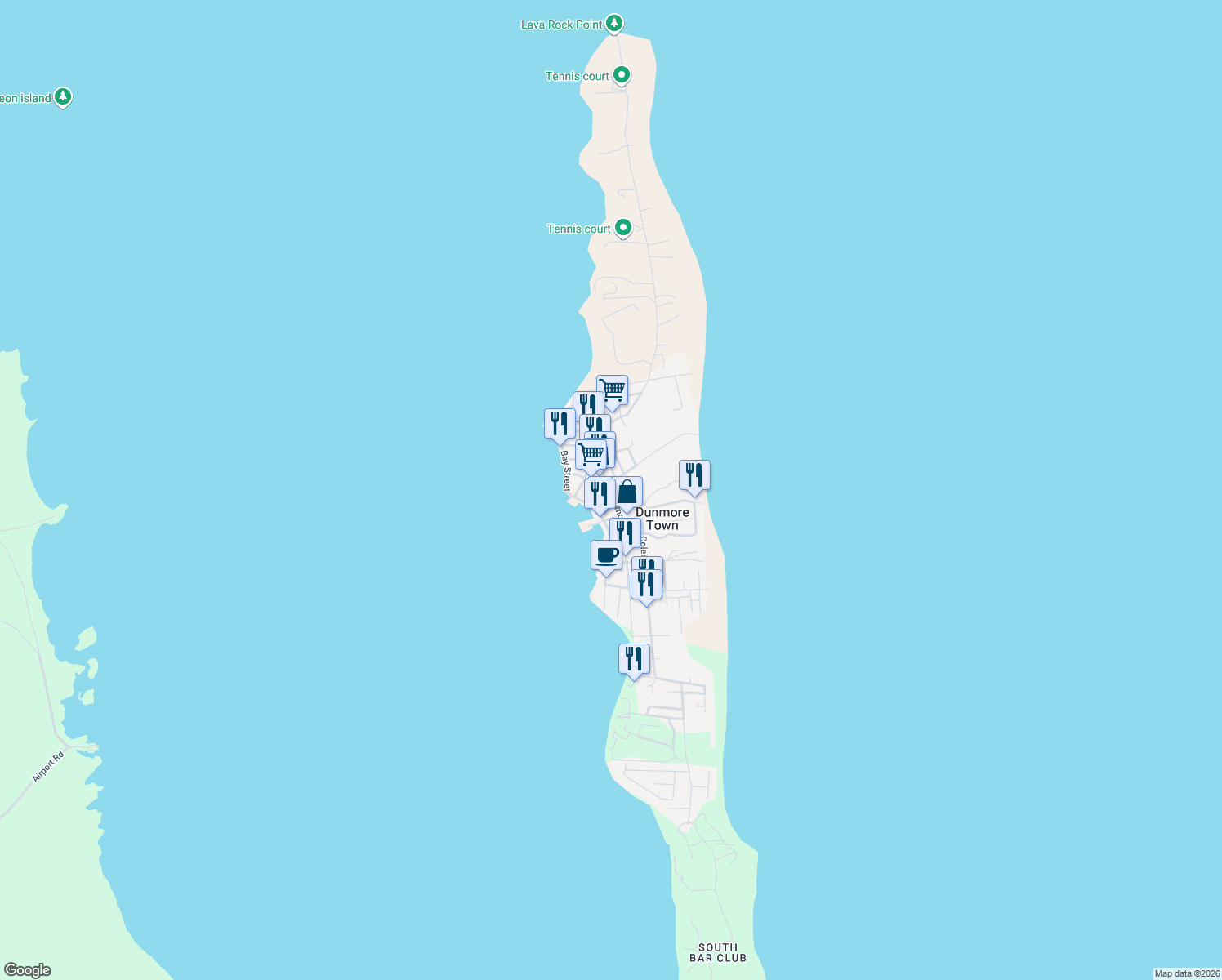 map of restaurants, bars, coffee shops, grocery stores, and more near Dunmore St in Dunmore Town