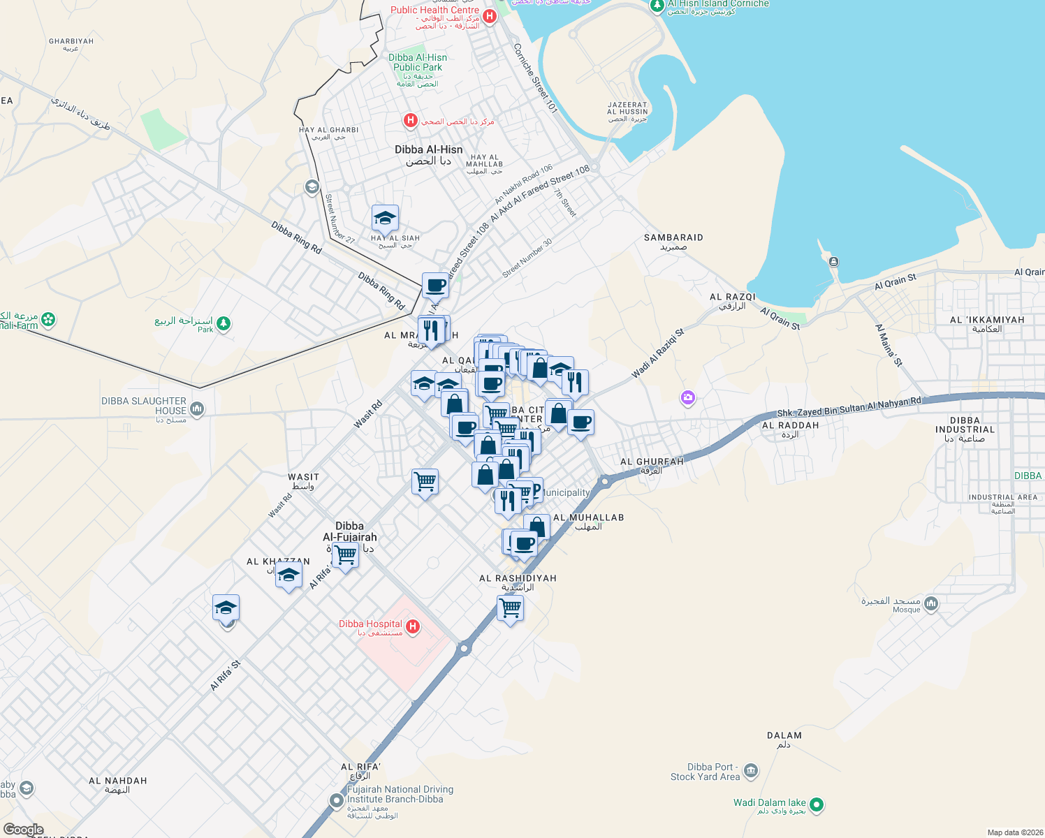 map of restaurants, bars, coffee shops, grocery stores, and more near in Dibba Al-Fujairah