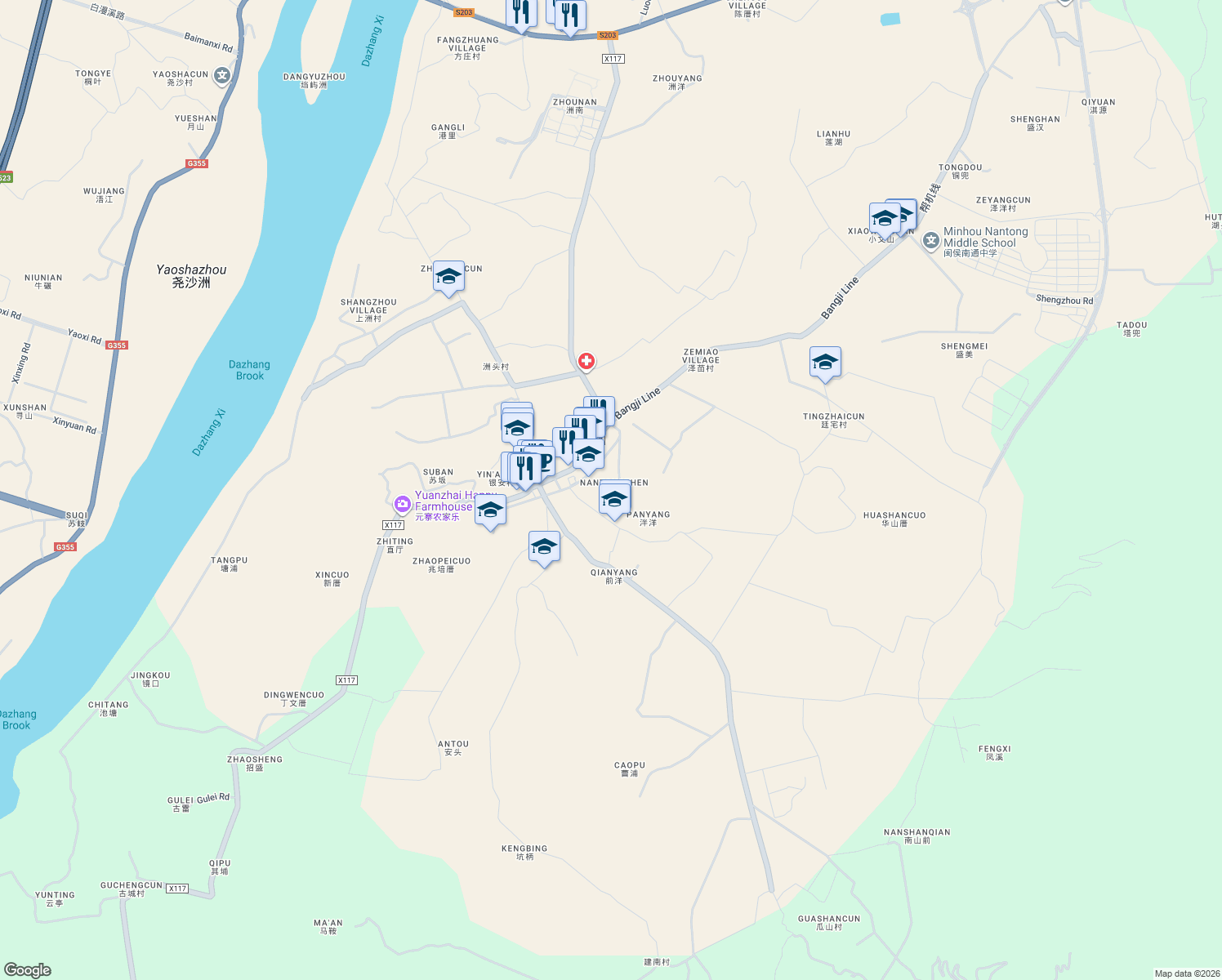 map of restaurants, bars, coffee shops, grocery stores, and more near in Fuzhou