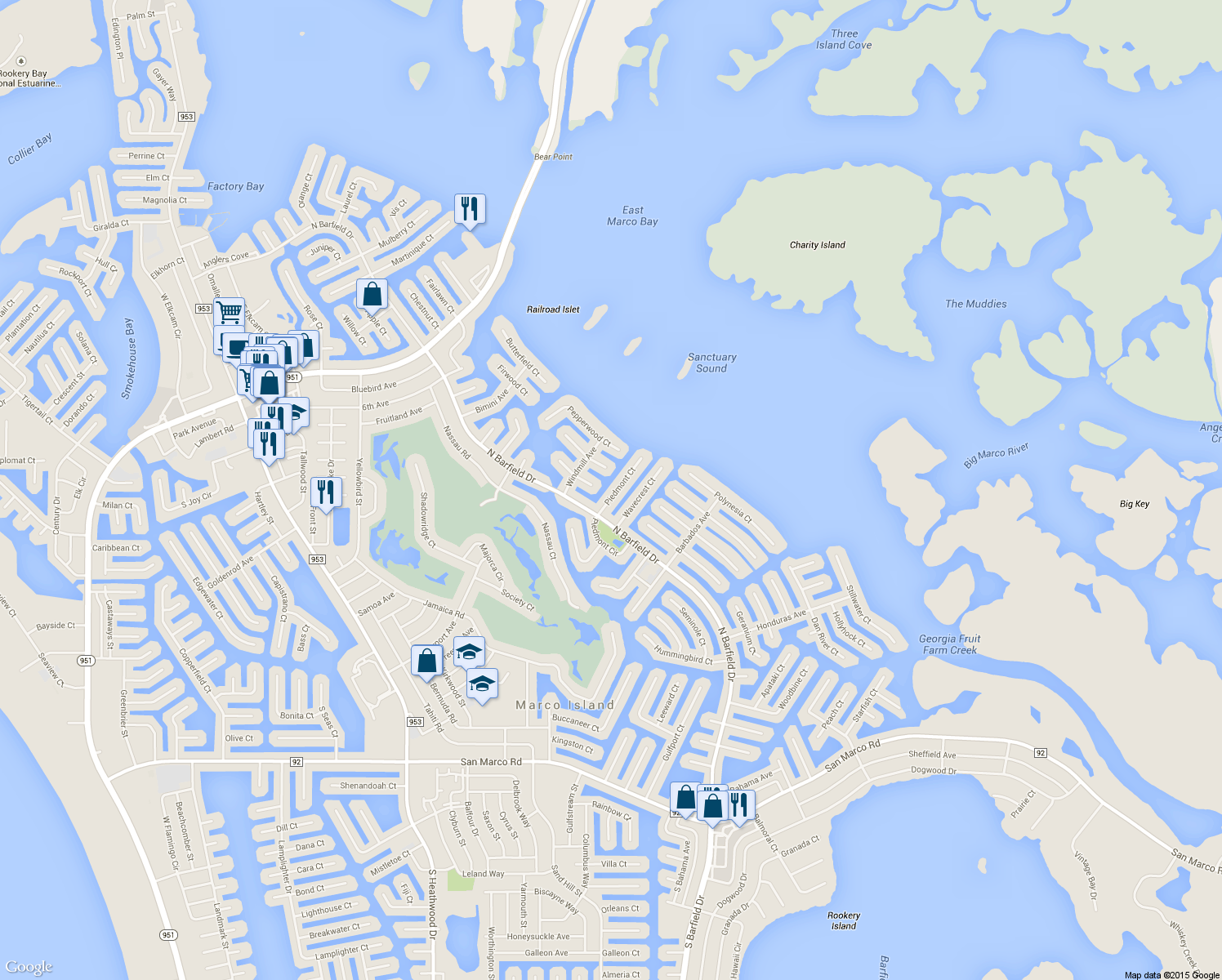 map of restaurants, bars, coffee shops, grocery stores, and more near 1732 Piedmont Court in Marco Island
