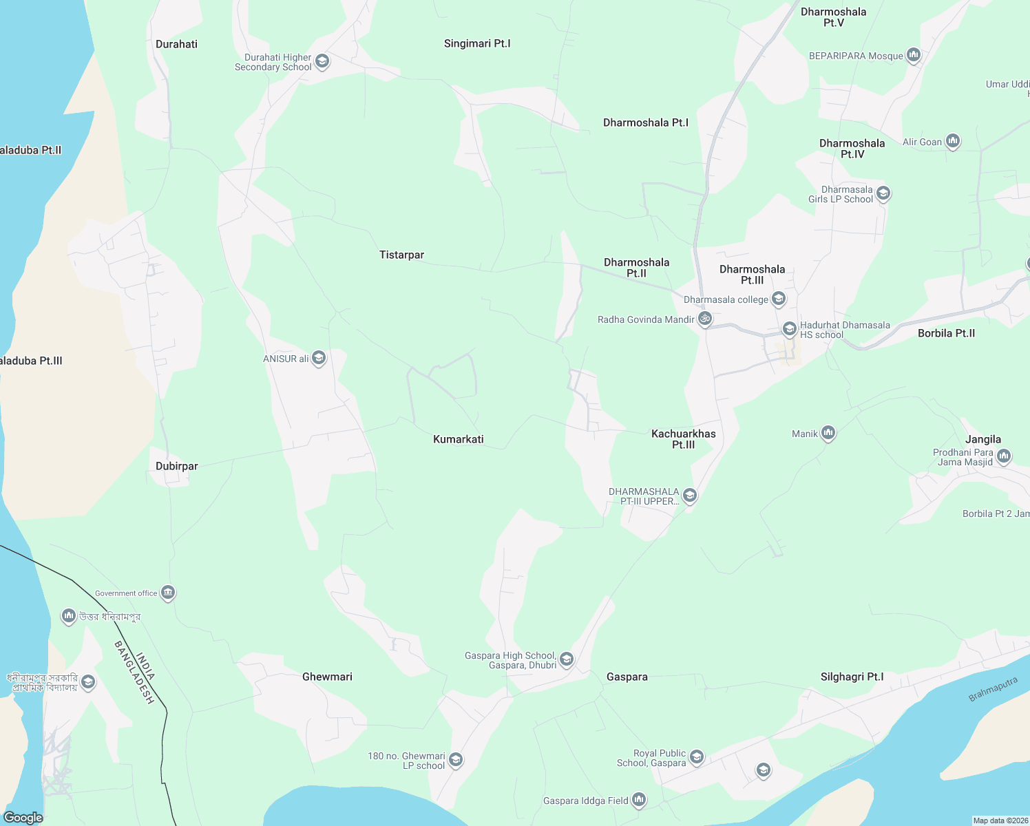 map of restaurants, bars, coffee shops, grocery stores, and more near in Dhubri