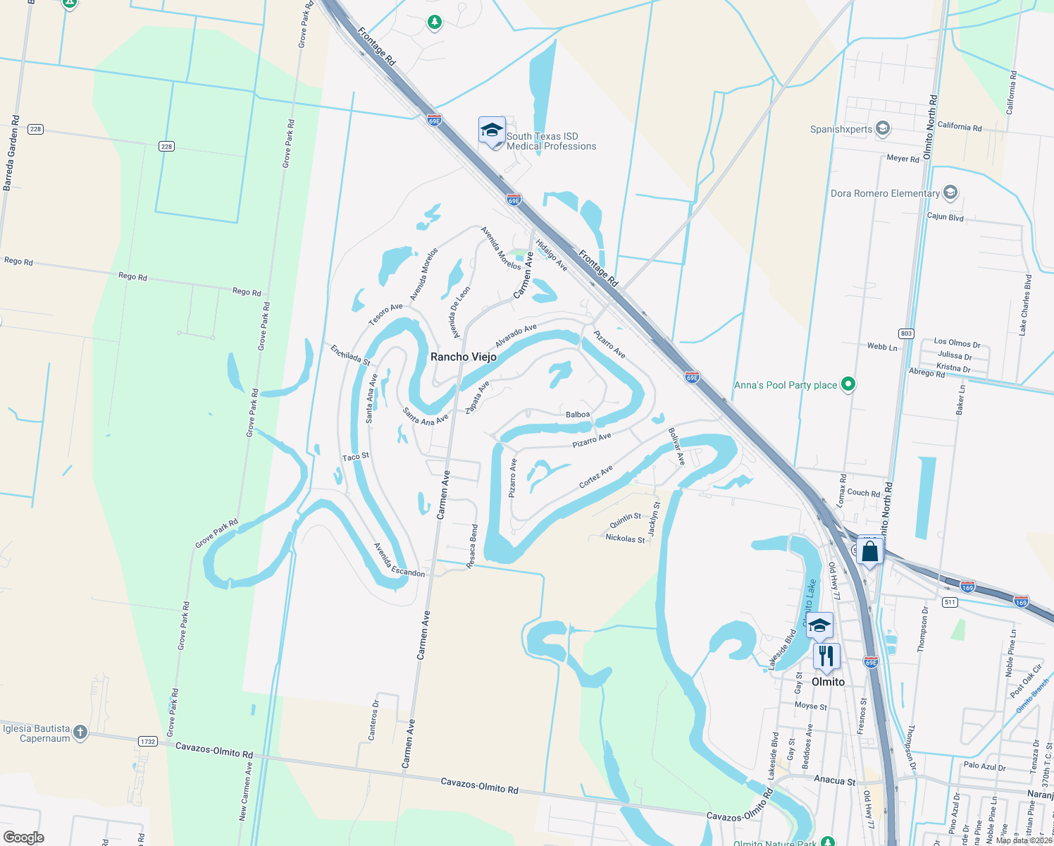 map of restaurants, bars, coffee shops, grocery stores, and more near 720 Balboa Rd in Rancho Viejo