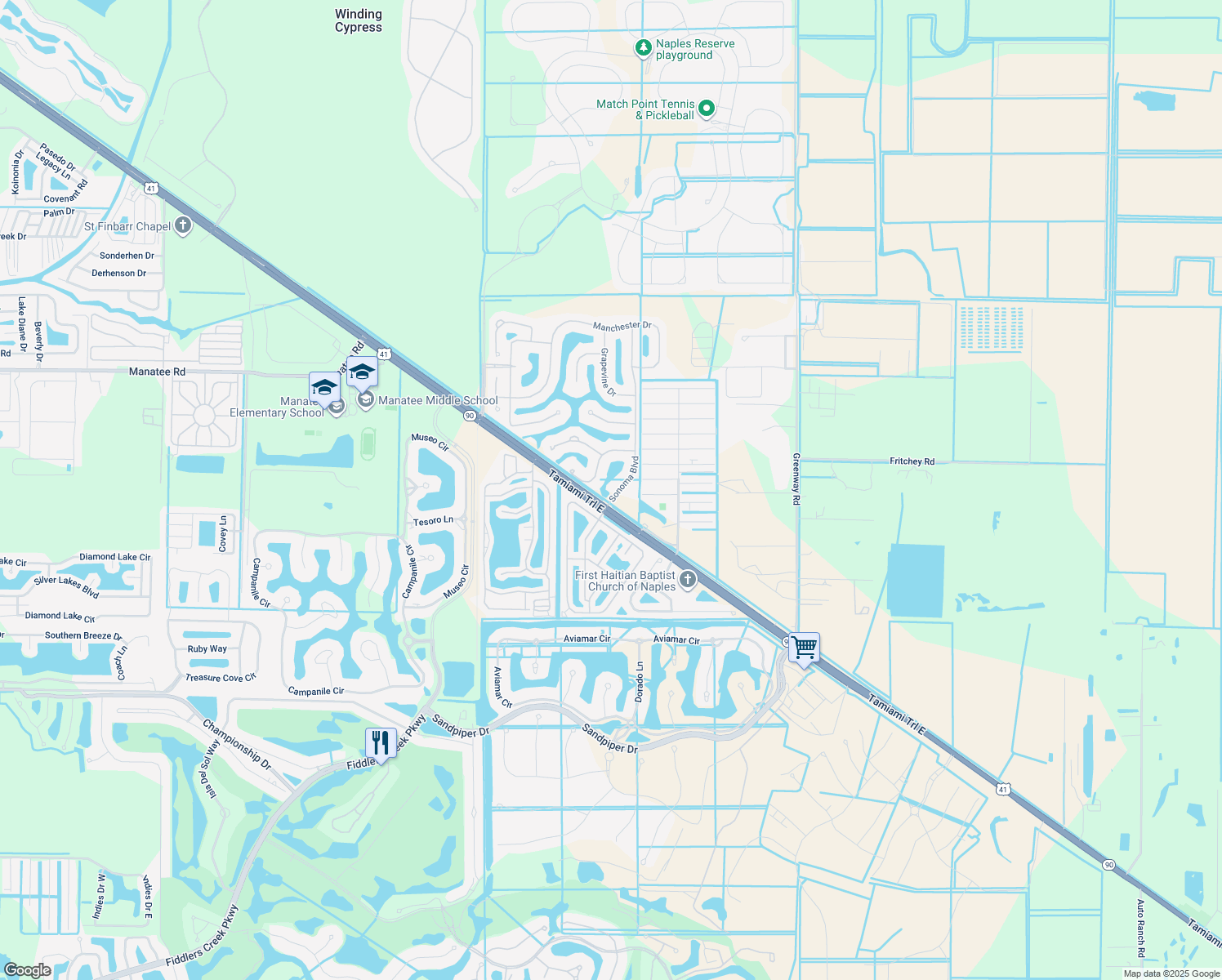map of restaurants, bars, coffee shops, grocery stores, and more near 14525 Sonoma Boulevard in Naples