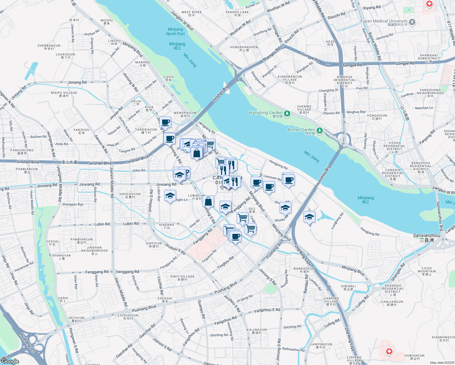 map of restaurants, bars, coffee shops, grocery stores, and more near in Fuzhou