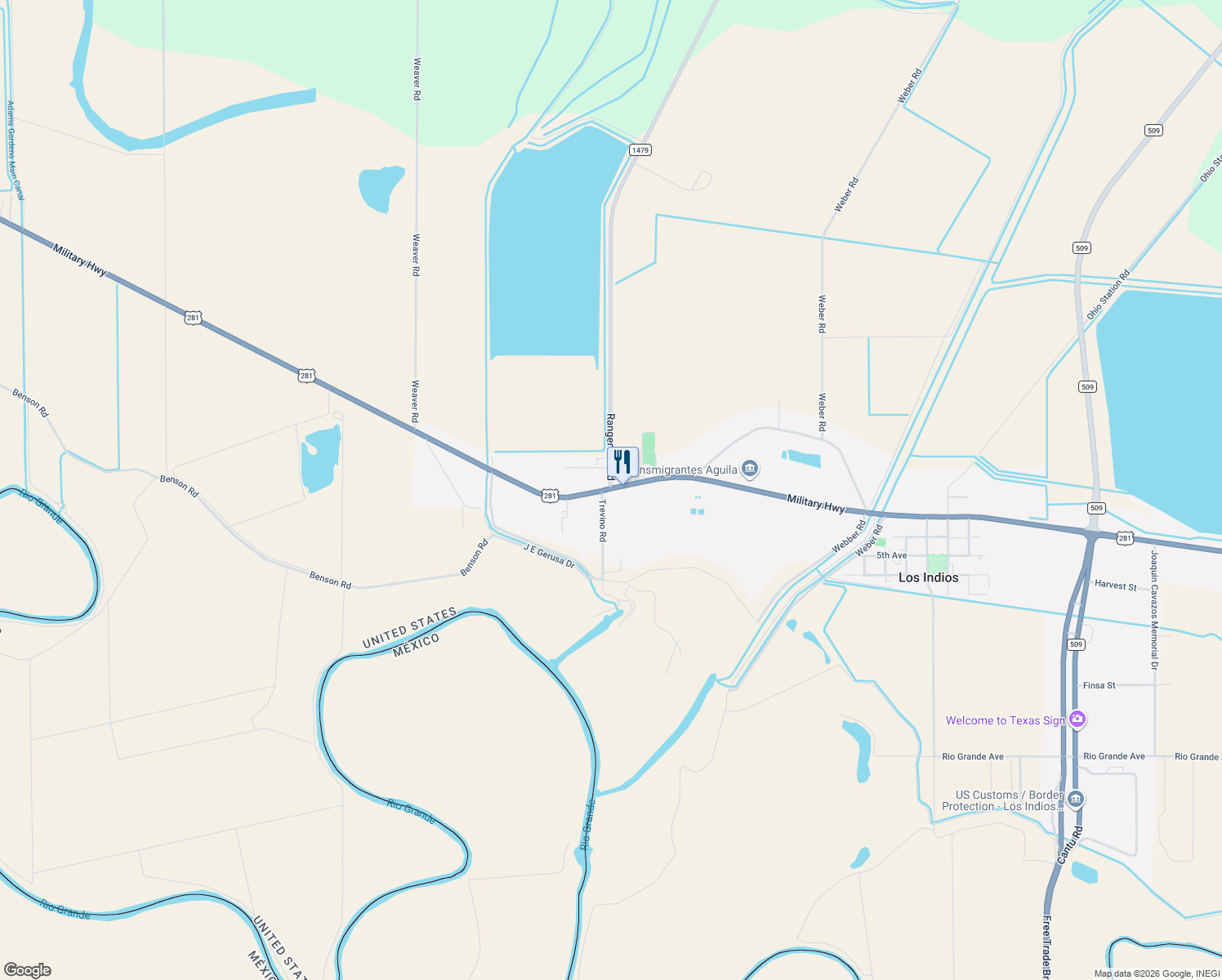 map of restaurants, bars, coffee shops, grocery stores, and more near 16442 Military Highway in San Benito