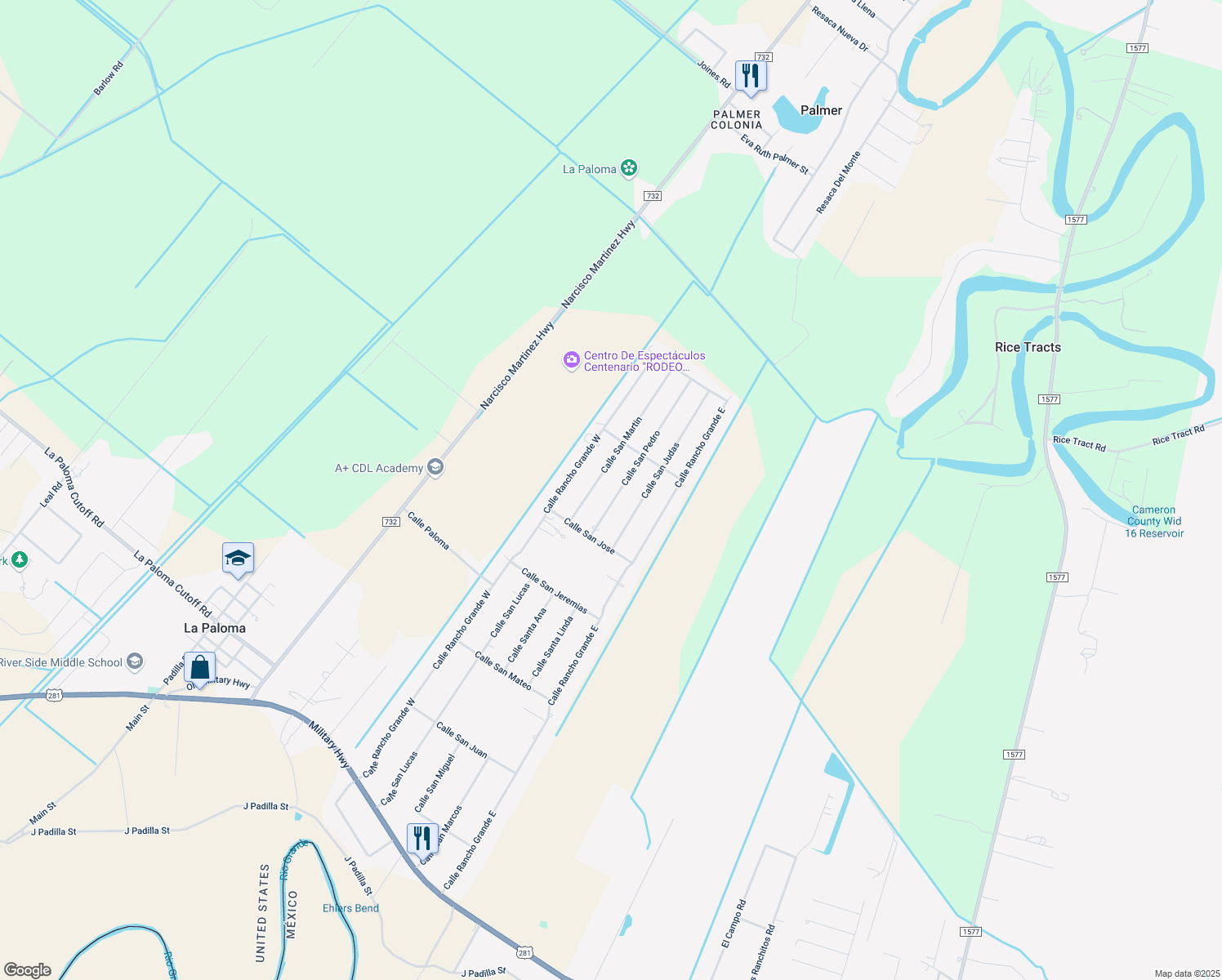 map of restaurants, bars, coffee shops, grocery stores, and more near 1705 Calle San Pedro in San Benito