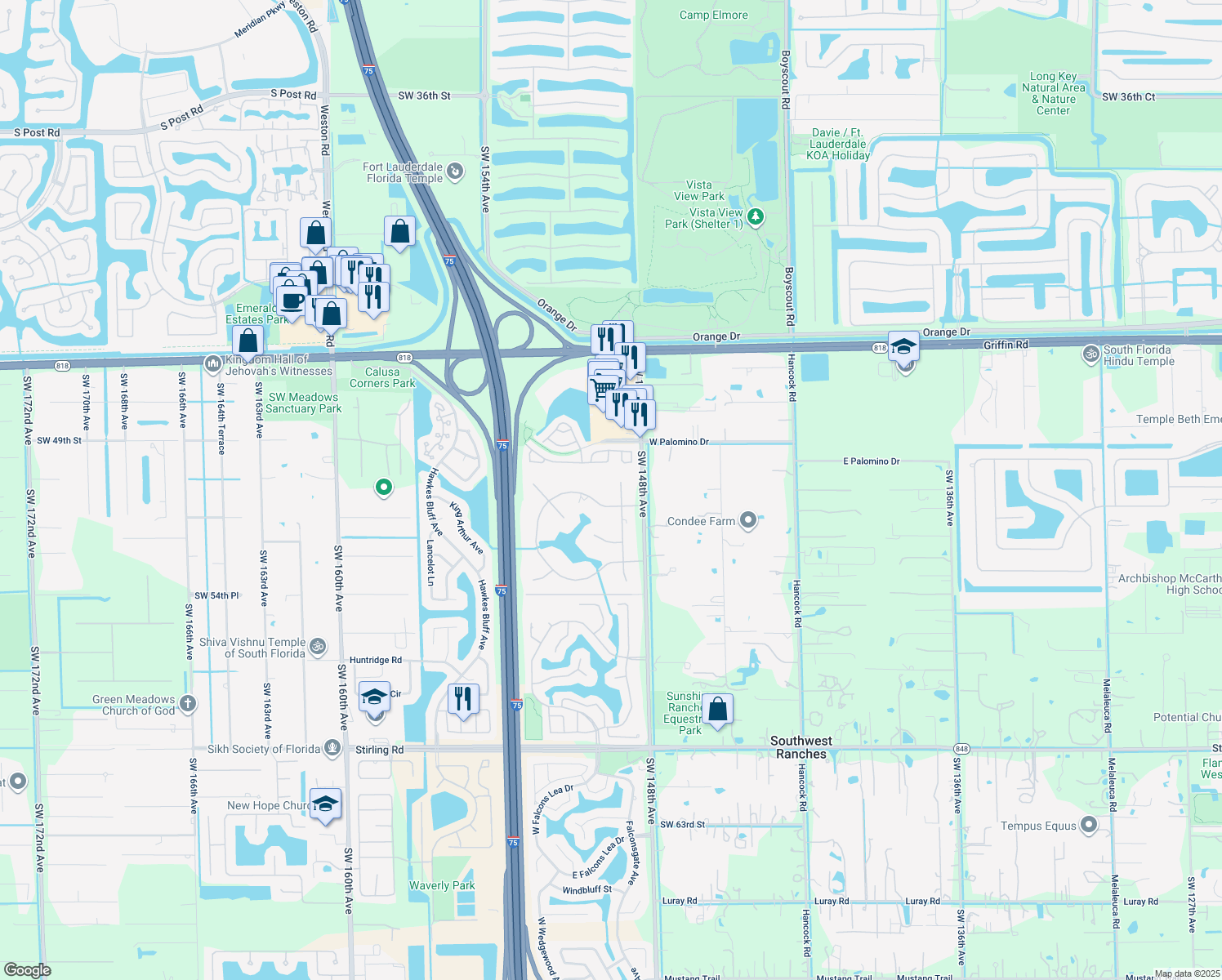 map of restaurants, bars, coffee shops, grocery stores, and more near 5041 Hawkhurst Avenue in Southwest Ranches
