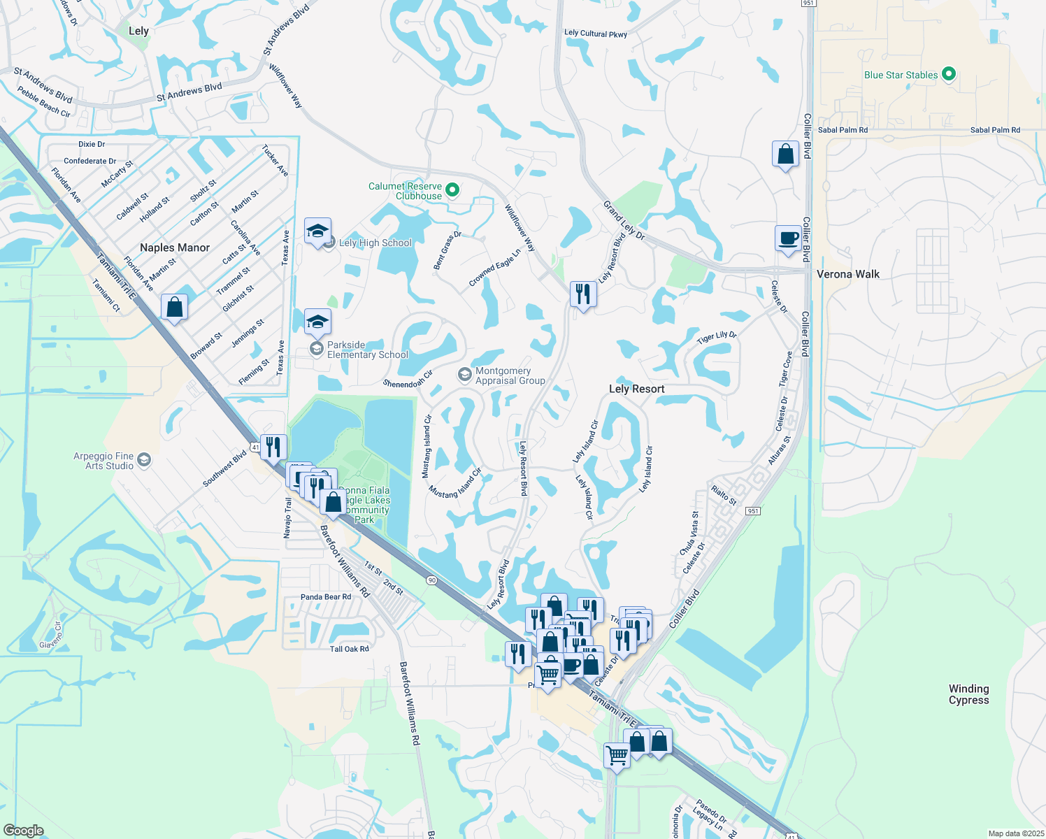 map of restaurants, bars, coffee shops, grocery stores, and more near 8380 Indian Wells Way in Naples