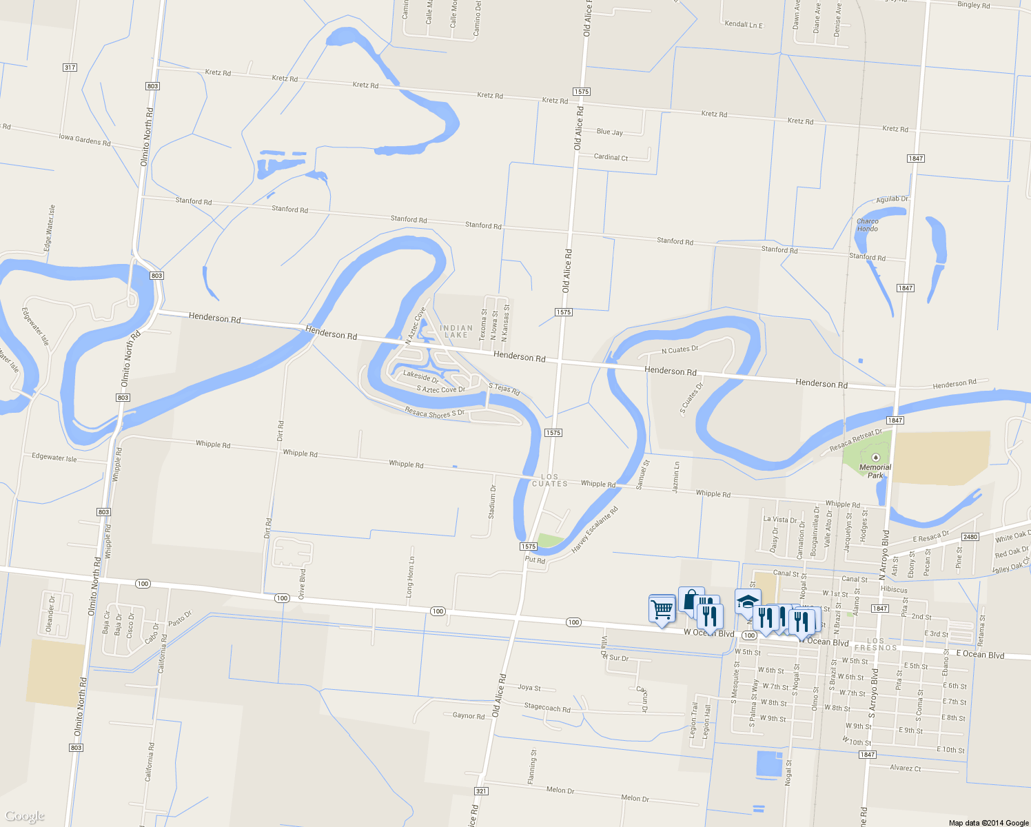 map of restaurants, bars, coffee shops, grocery stores, and more near 37 Resaca Del Sol Dr S in Los Fresnos