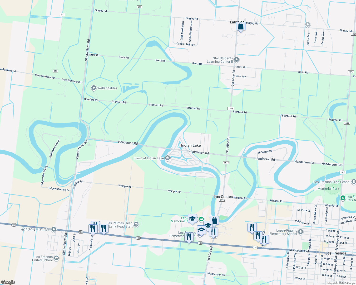 map of restaurants, bars, coffee shops, grocery stores, and more near N Aztec Cove Dr in Indian Lake