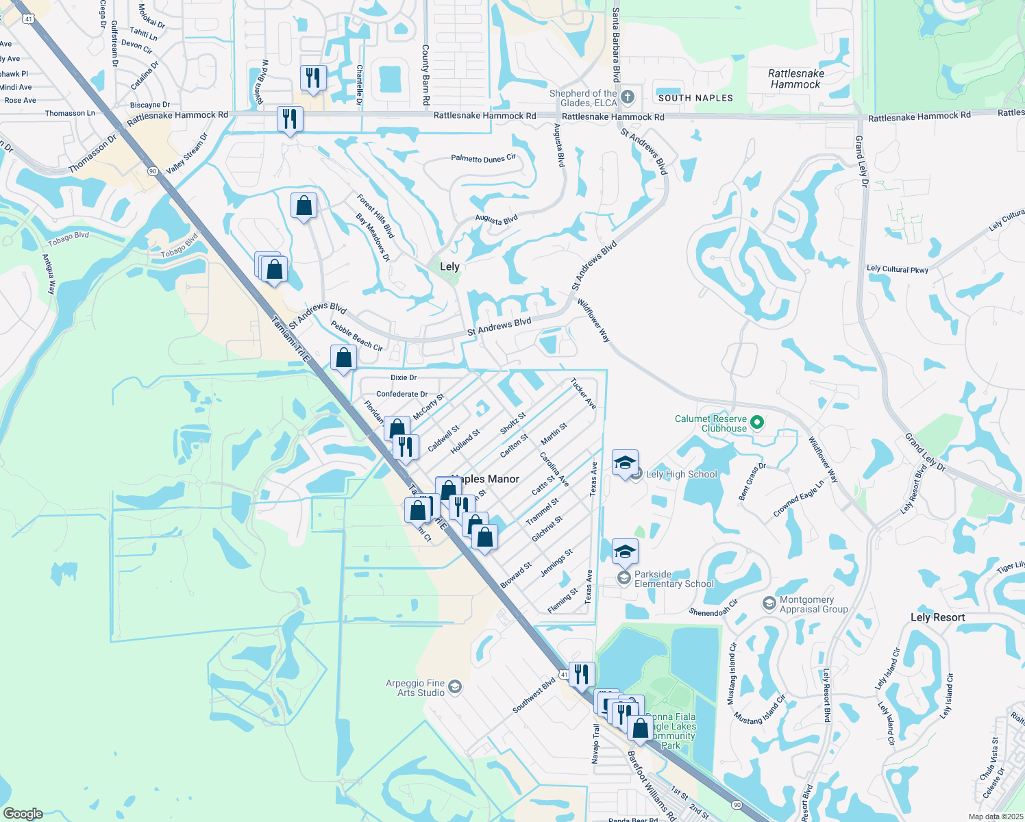 map of restaurants, bars, coffee shops, grocery stores, and more near 5398 Carolina Avenue in Naples