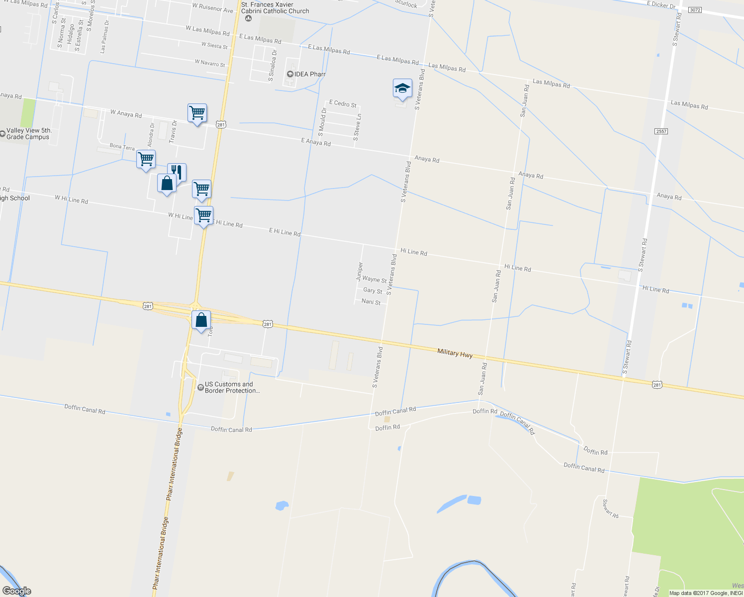 map of restaurants, bars, coffee shops, grocery stores, and more near 1315 Nani Street in Pharr