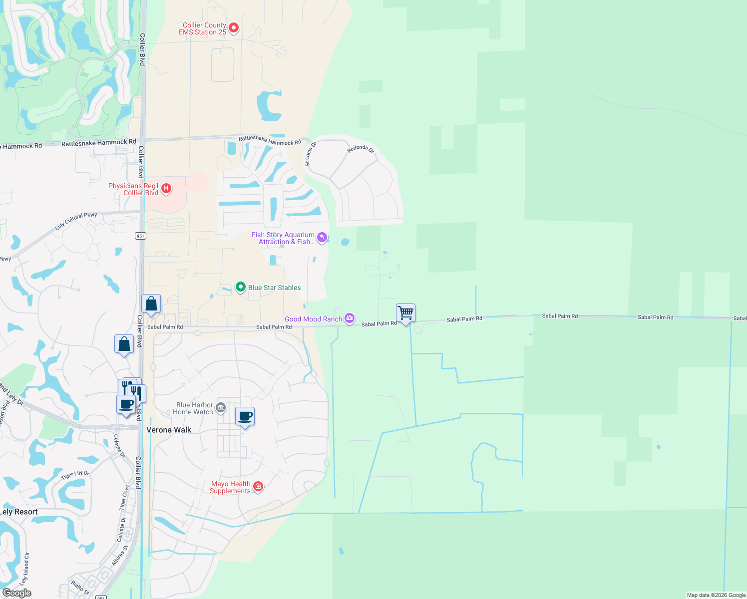 map of restaurants, bars, coffee shops, grocery stores, and more near 321 Brandy Lane in Naples