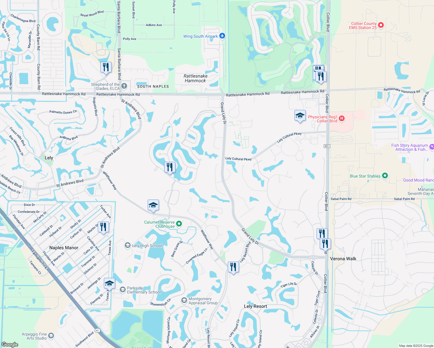 map of restaurants, bars, coffee shops, grocery stores, and more near 7680 Cottesmore Drive in Naples