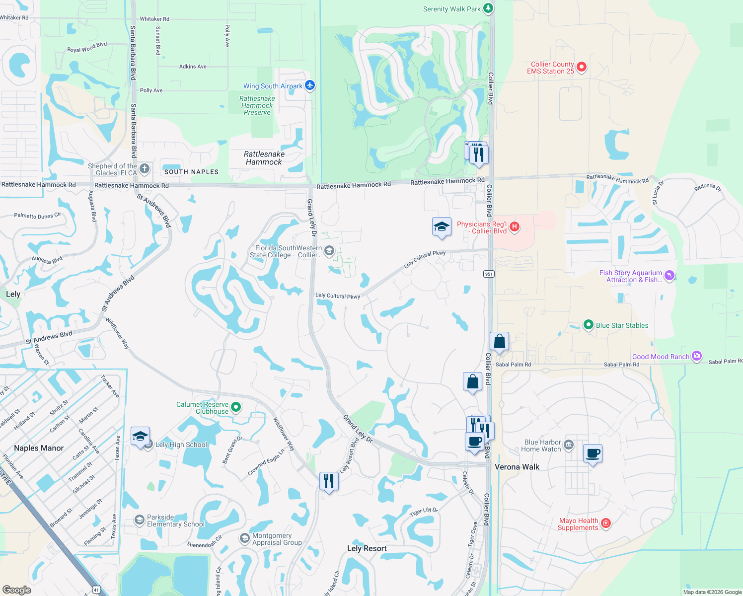 map of restaurants, bars, coffee shops, grocery stores, and more near 7319 Squires Place in Naples