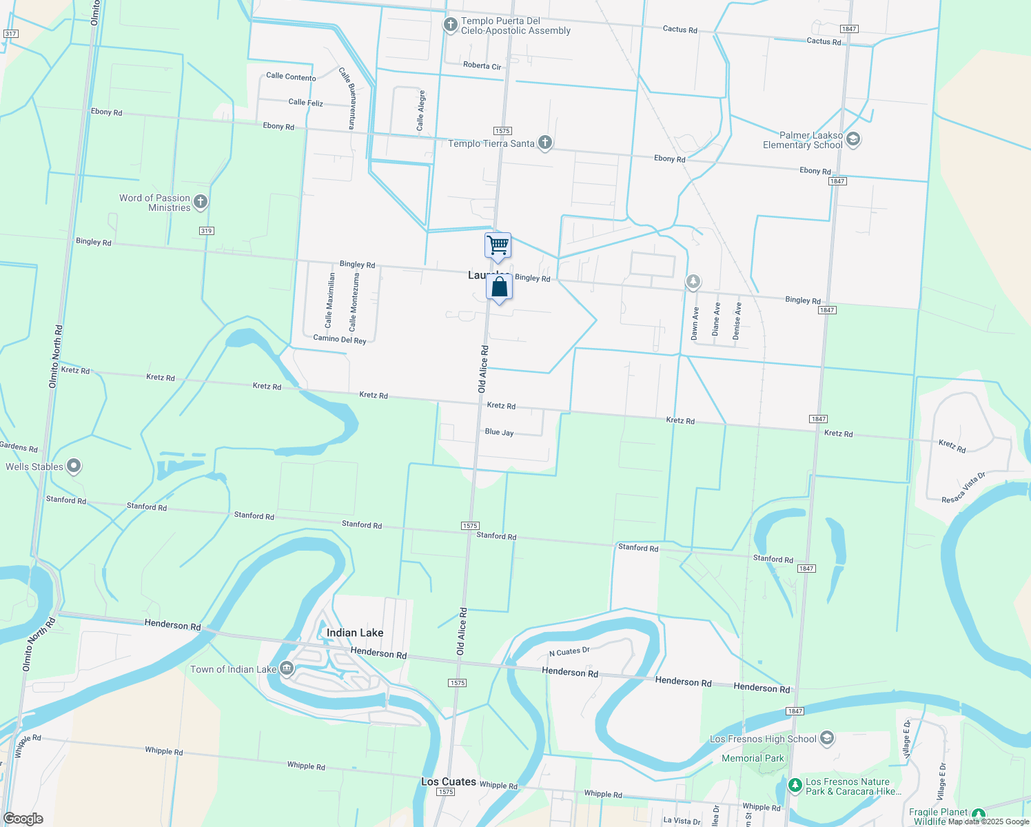 map of restaurants, bars, coffee shops, grocery stores, and more near 33040 Kretz Rd in Los Fresnos