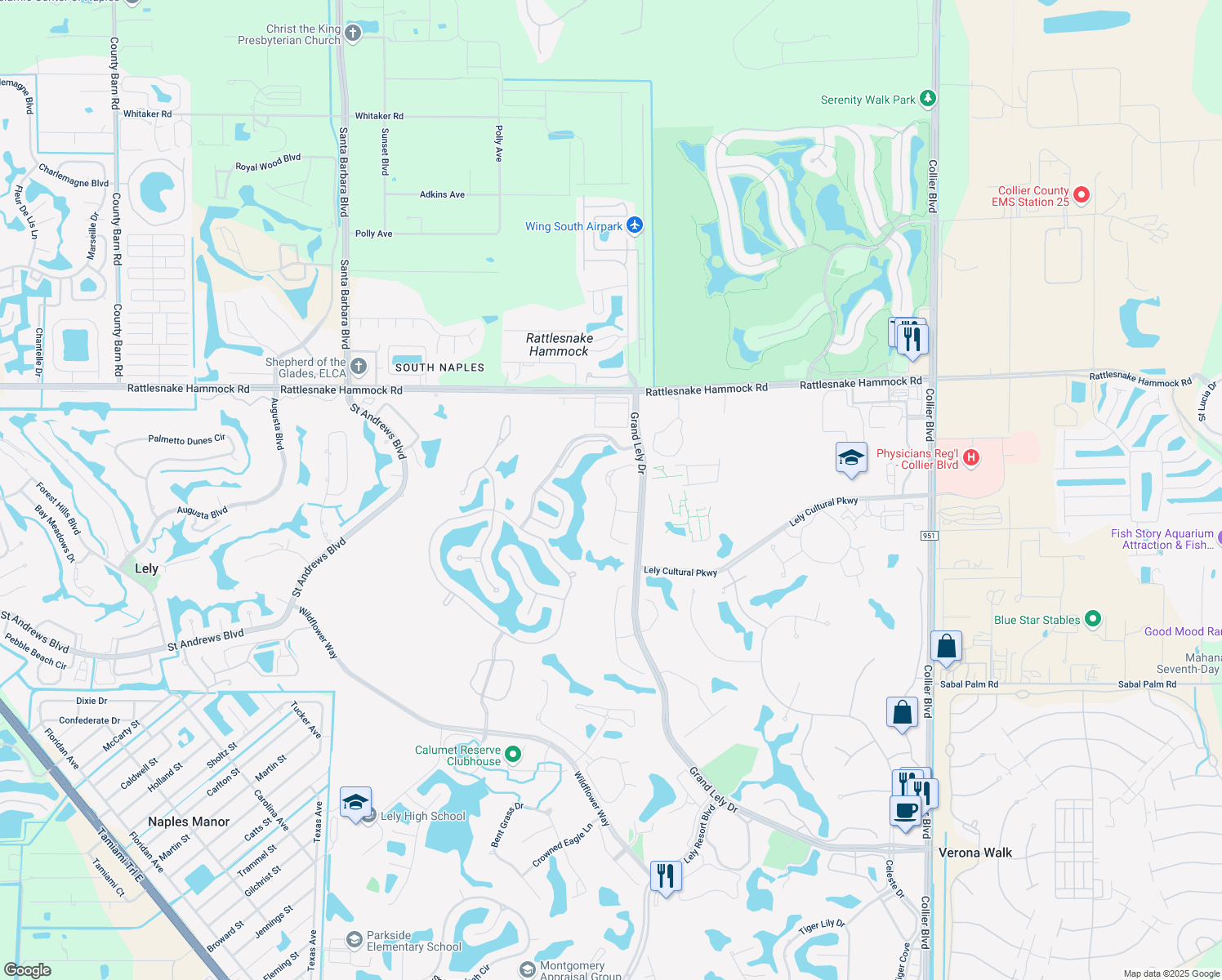 map of restaurants, bars, coffee shops, grocery stores, and more near 7472 Moorgate Point Way in Naples