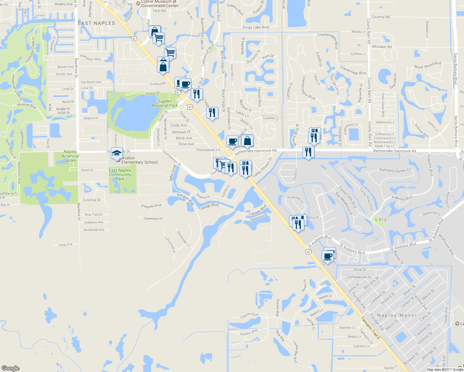 map of restaurants, bars, coffee shops, grocery stores, and more near 5048 Tortola Court in Naples