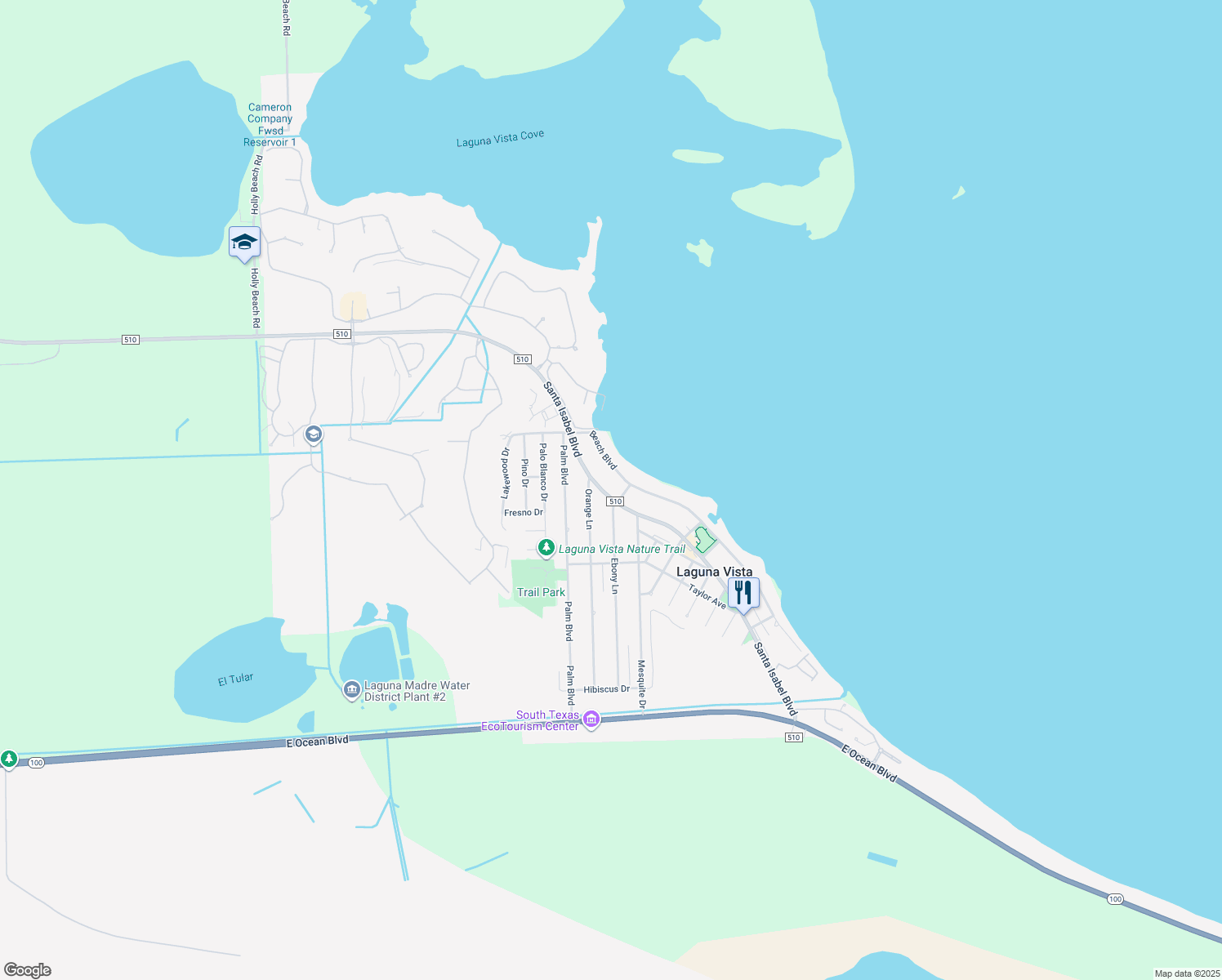 map of restaurants, bars, coffee shops, grocery stores, and more near 1110 Santa Isabel Blvd in Laguna Vista