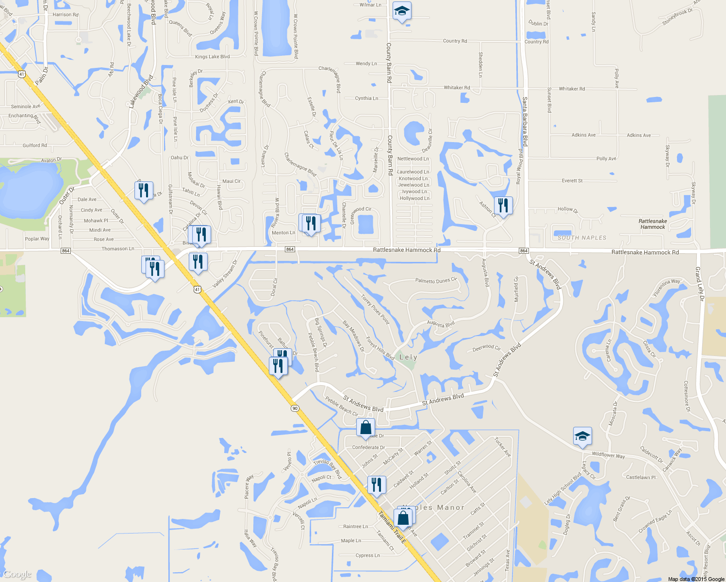 map of restaurants, bars, coffee shops, grocery stores, and more near 215 Torrey Pines Point in Naples