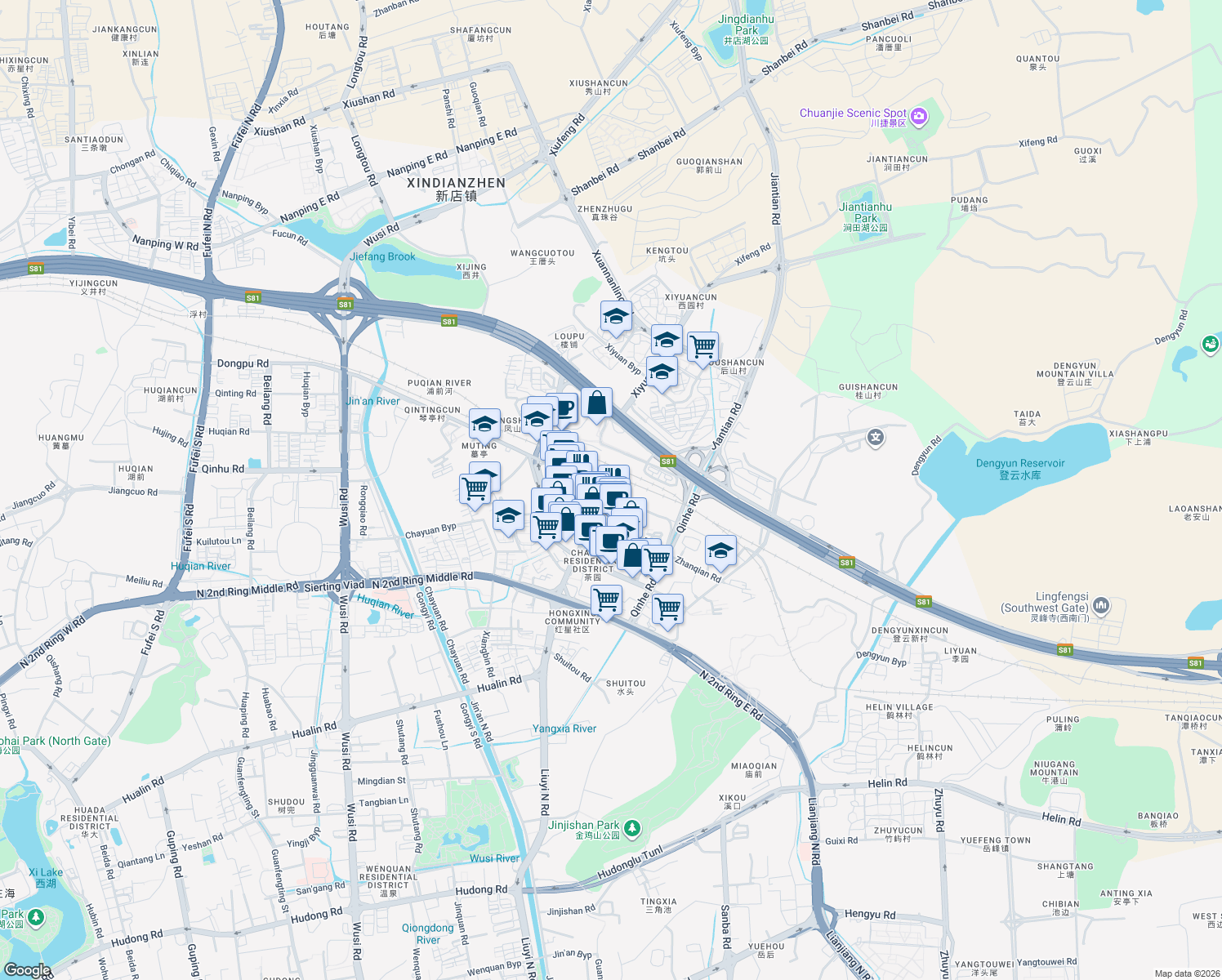 map of restaurants, bars, coffee shops, grocery stores, and more near 502 Hua Lin Lu in Fu Zhou Shi