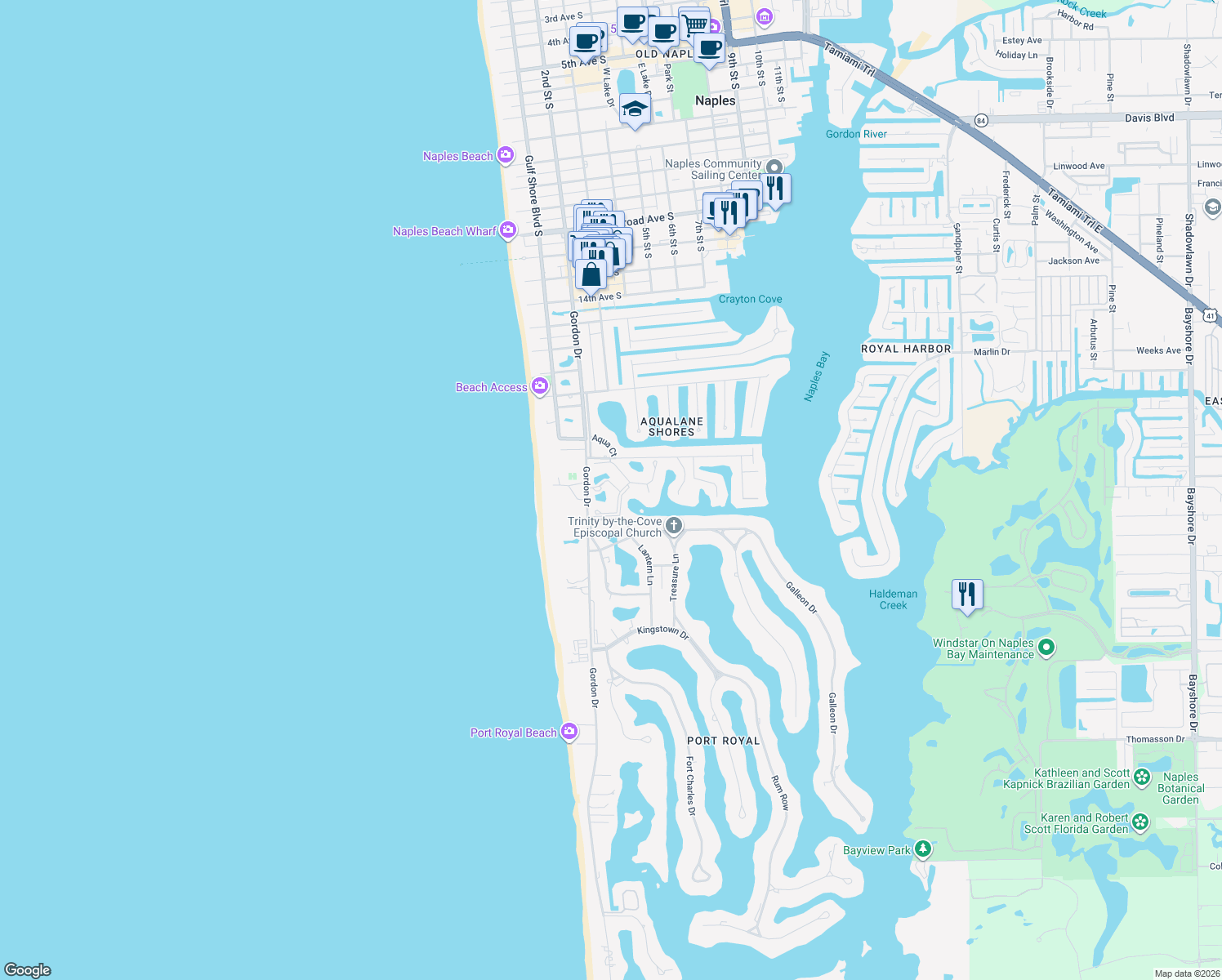 map of restaurants, bars, coffee shops, grocery stores, and more near 350 Little Harbour Lane in Naples