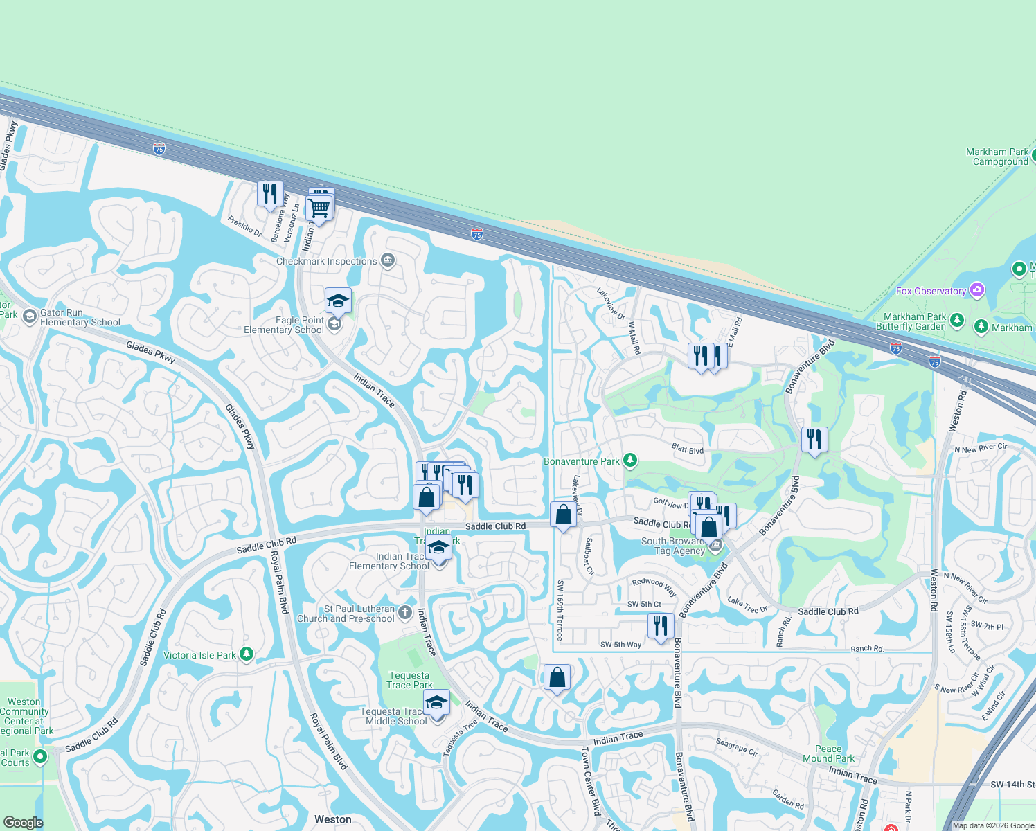 map of restaurants, bars, coffee shops, grocery stores, and more near 525 Stonemont Lane in Weston
