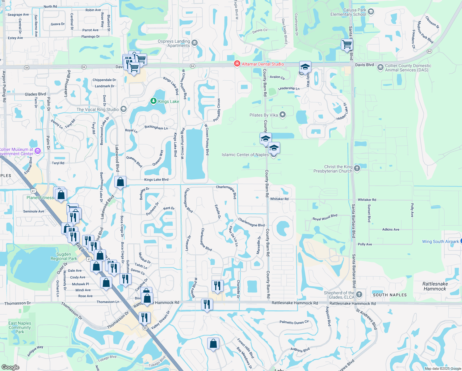 map of restaurants, bars, coffee shops, grocery stores, and more near 897 Charlemagne Boulevard in Naples