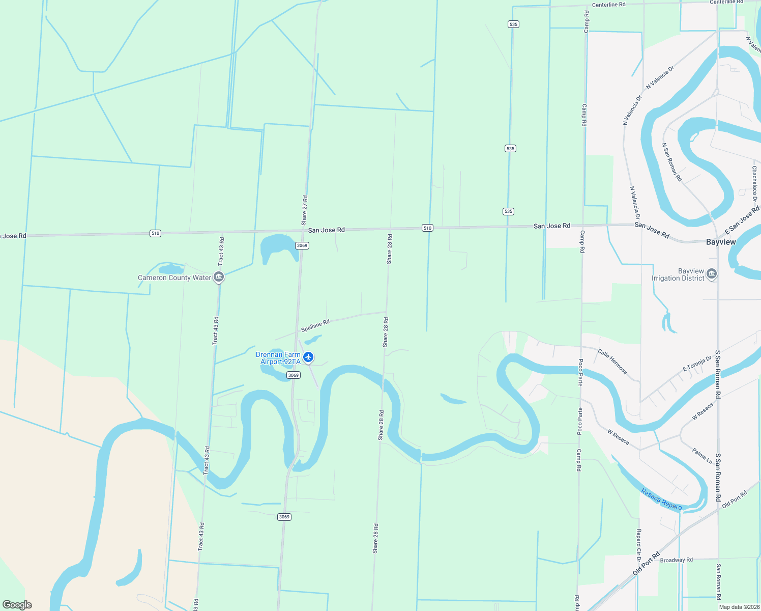 map of restaurants, bars, coffee shops, grocery stores, and more near 29998 Share 28 Road in Los Fresnos