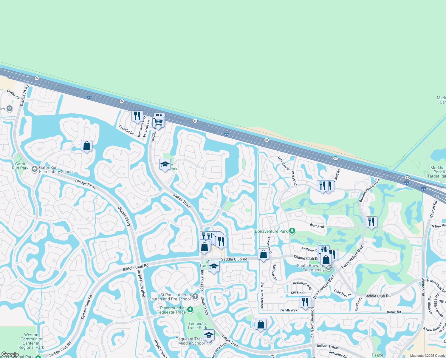 map of restaurants, bars, coffee shops, grocery stores, and more near 686 Heritage Dr in Weston