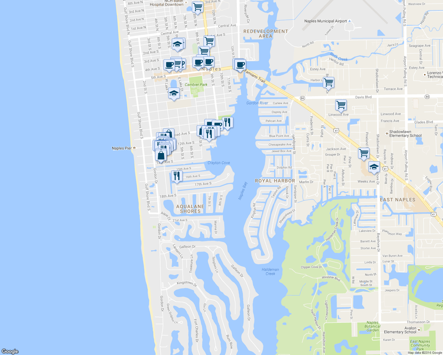 map of restaurants, bars, coffee shops, grocery stores, and more near 867 17th Avenue South in Naples