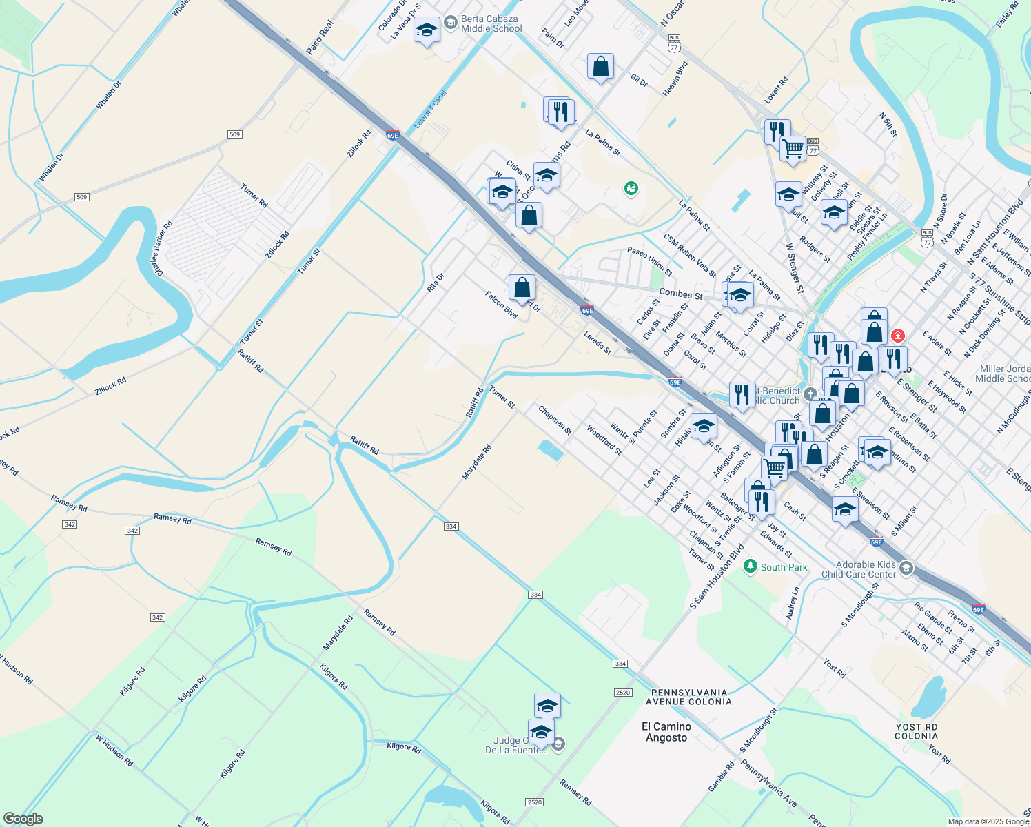 map of restaurants, bars, coffee shops, grocery stores, and more near 1550 Marydale Road in San Benito