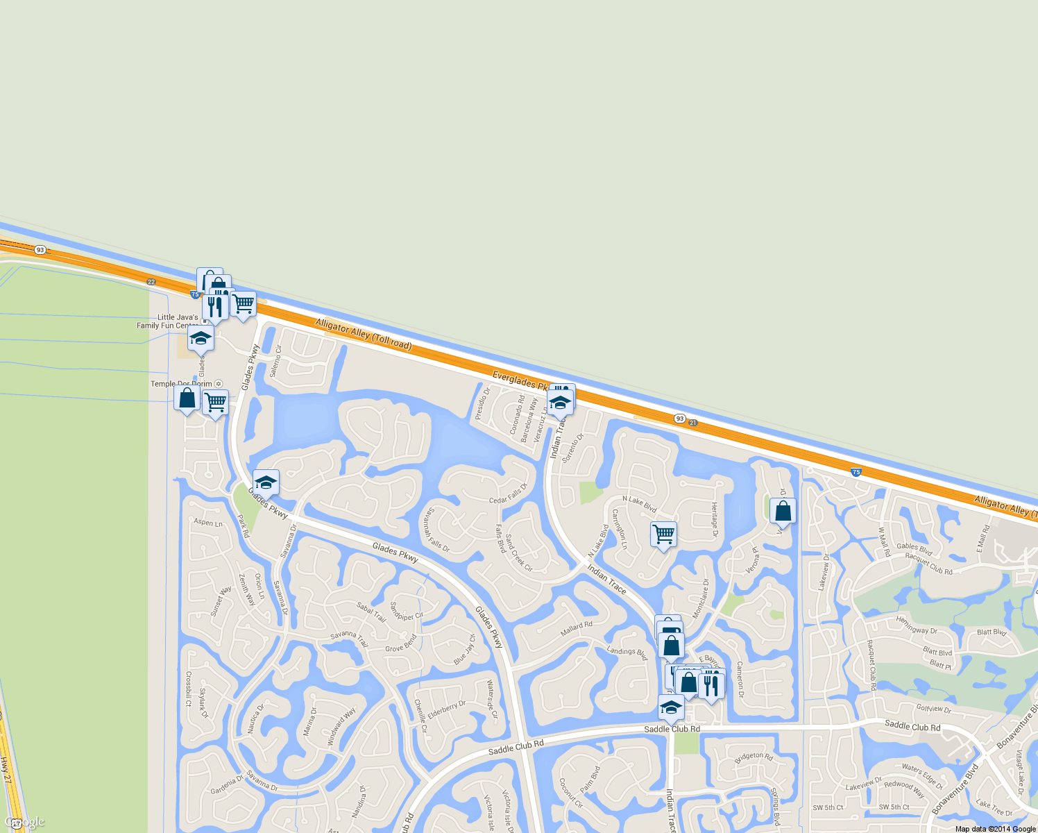 map of restaurants, bars, coffee shops, grocery stores, and more near 1506 Coronado Road in Weston