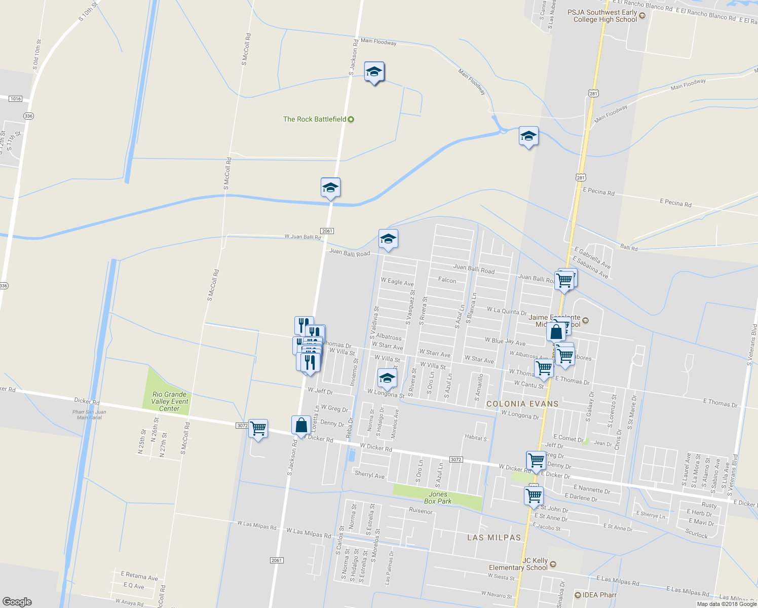 map of restaurants, bars, coffee shops, grocery stores, and more near 1110 West Dove Avenue in Pharr