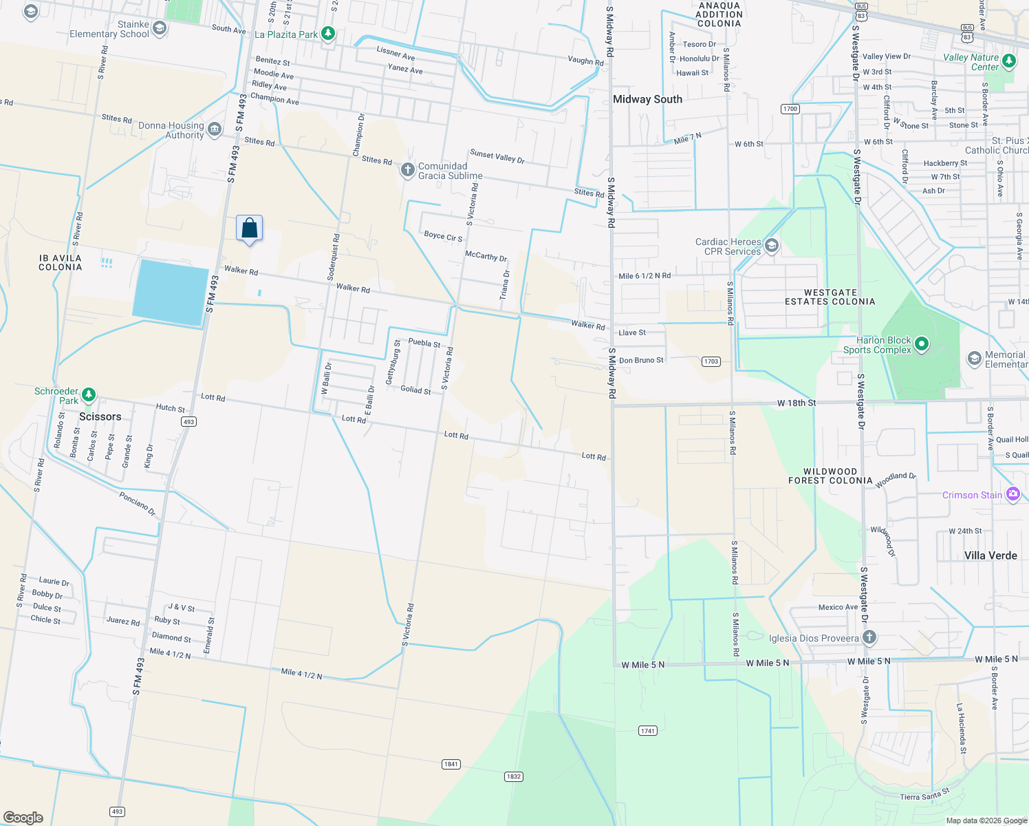 map of restaurants, bars, coffee shops, grocery stores, and more near 3631 Lott Rd in Donna