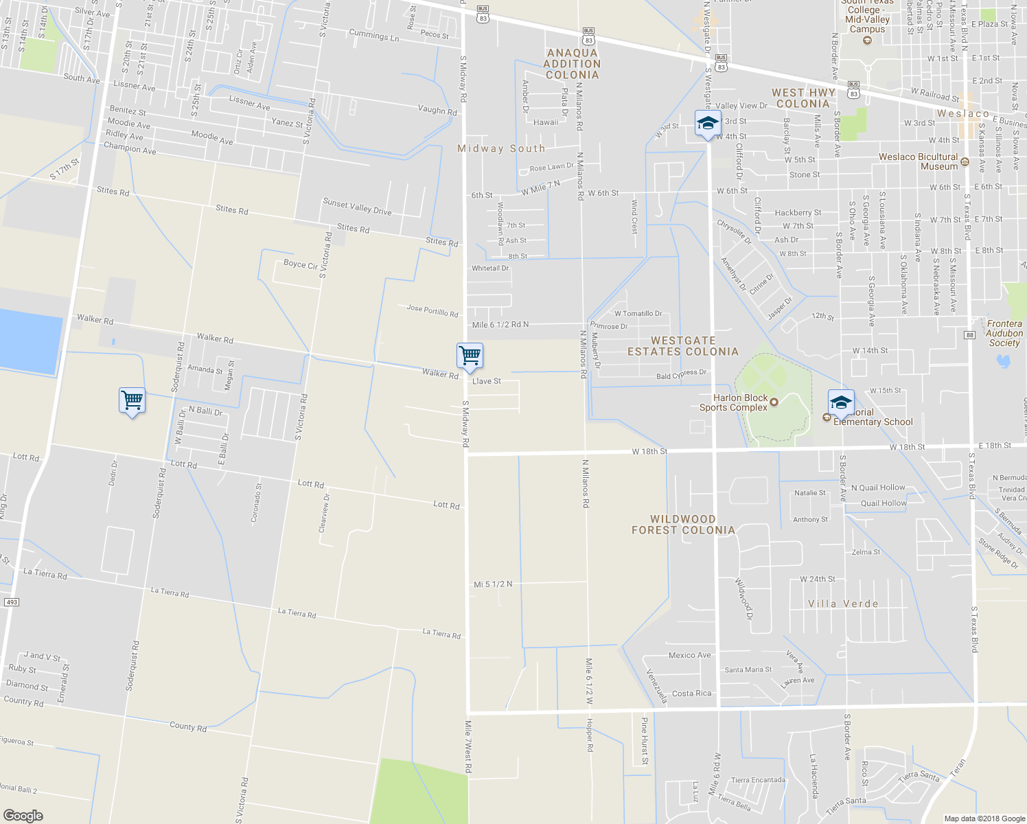 map of restaurants, bars, coffee shops, grocery stores, and more near 2905 Don Bruno Street in Weslaco