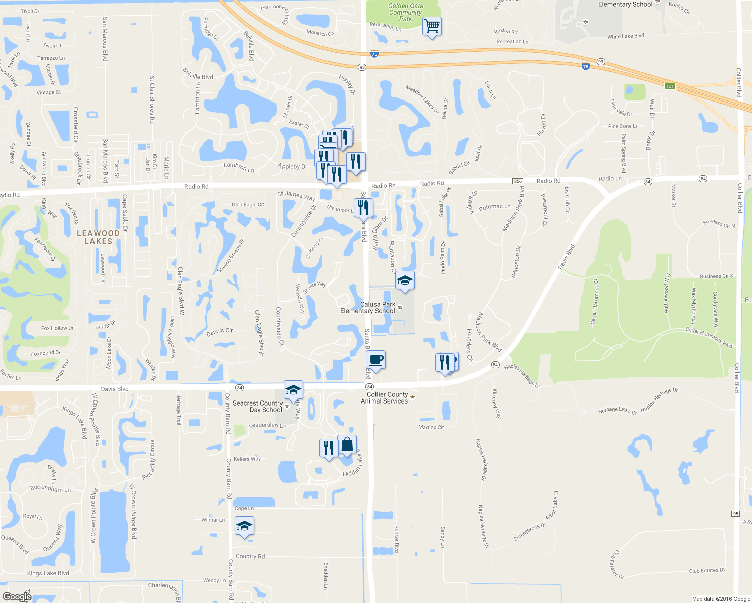 map of restaurants, bars, coffee shops, grocery stores, and more near 4590 Santa Barbara Blvd in Naples