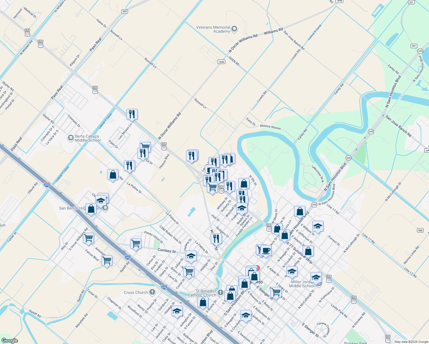 map of restaurants, bars, coffee shops, grocery stores, and more near 1145 Ross Rd in San Benito