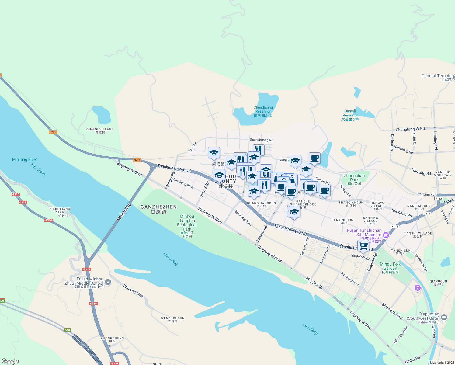 map of restaurants, bars, coffee shops, grocery stores, and more near in Fuzhou