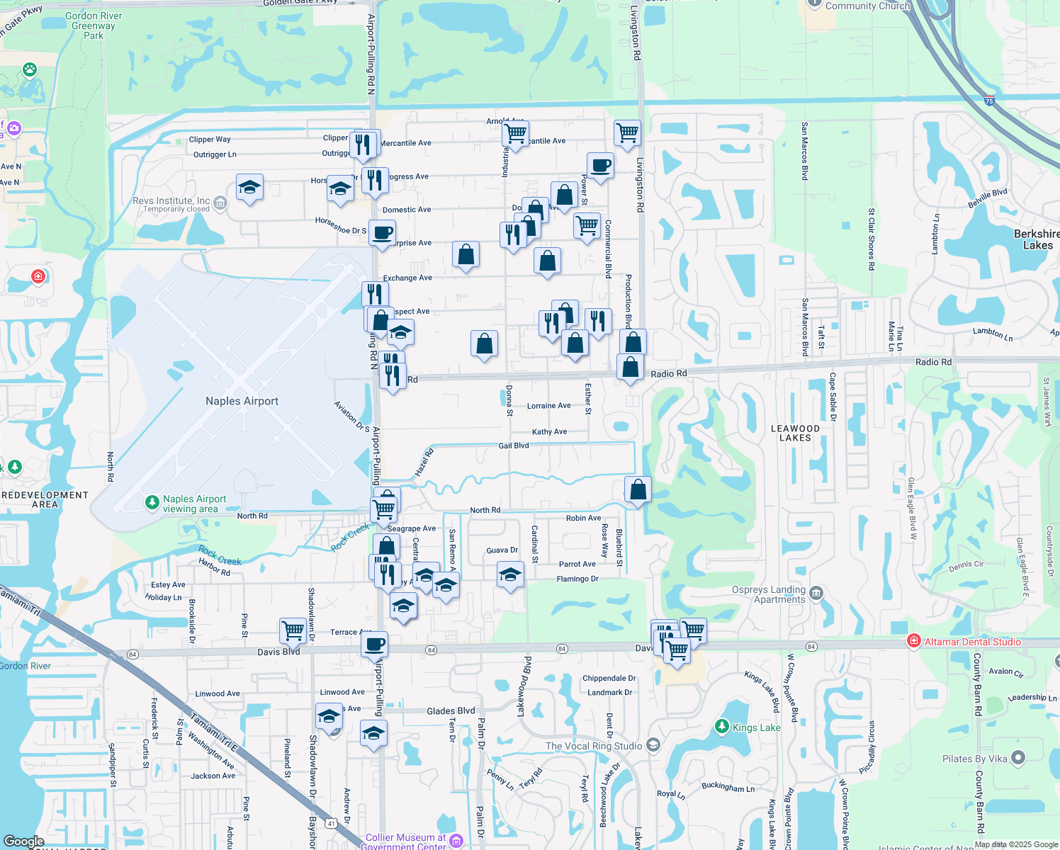 map of restaurants, bars, coffee shops, grocery stores, and more near 4185 Kathy Avenue in Naples
